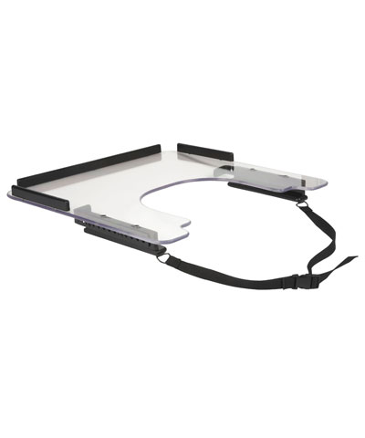 Custom BioDezine Upper Extremity Support Tray, 3/8” Clear Lexan, up to 24”x24”, Slides w/ adjustable tray stops, Belt & up to 3 Rims
